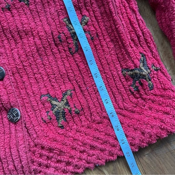 Vintage Red Chenille Button Front Embroidered Jacket - Picture 9 of 11